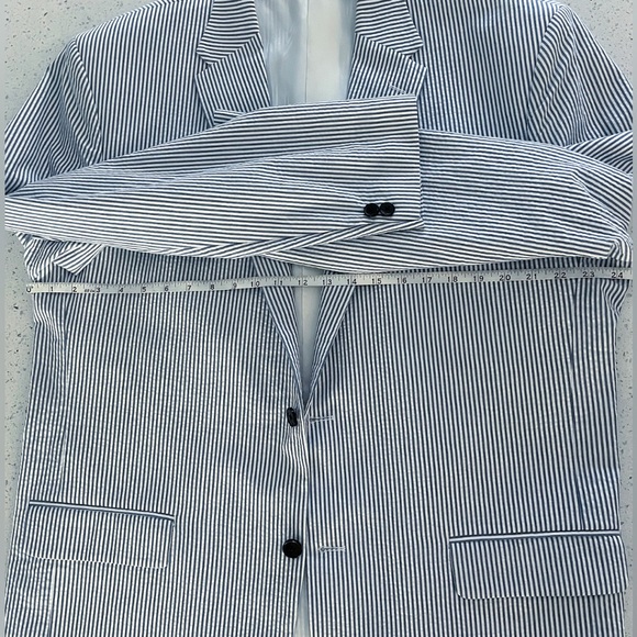 Studio Suits 44L Handcrafted Caccioppoli Seersucker Blazer Blue White Stripe NEW - Picture 9 of 10